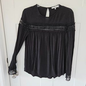 Ro & DeTop black Peasant Style with Open Work on chest and sleeves Size Med.